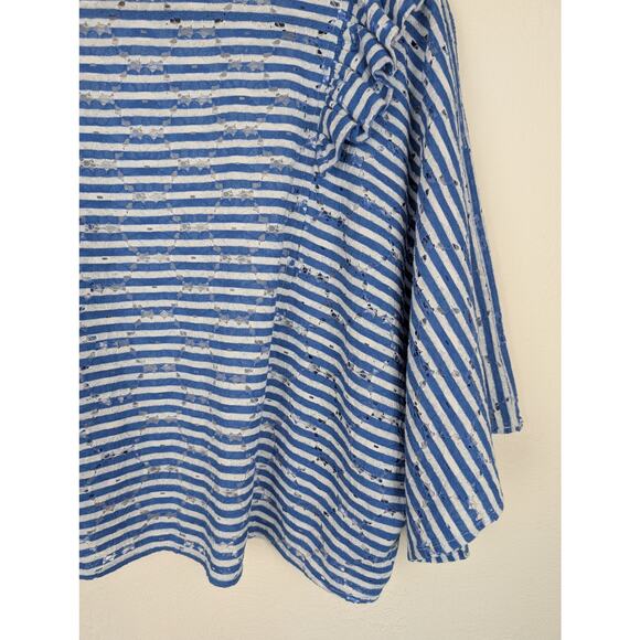 Anthropologie Cardigan Nautical Stripe Ruffle Floral Eyelet Lace Blue Size OS - Picture 7 of 11
